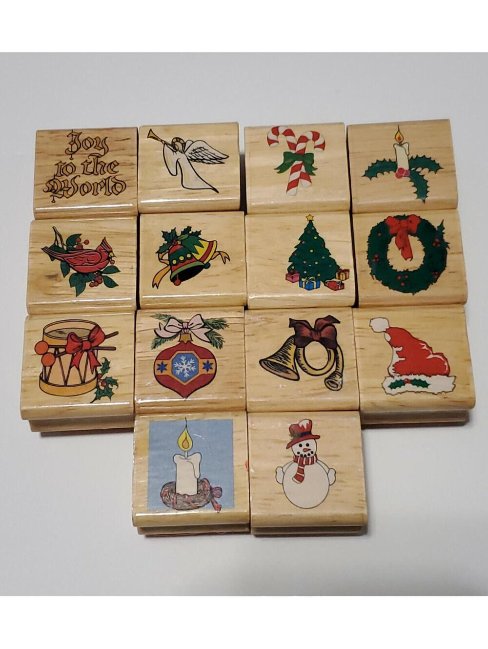 Christmas Themed Rubber Stamp Set Joy to the World Angel 14 Wood Block Stamps